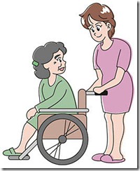 車椅子をひく女性