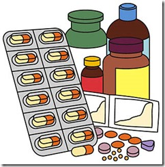 薬の瓶と粒上の薬