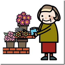 花を抱えるおばあちゃん